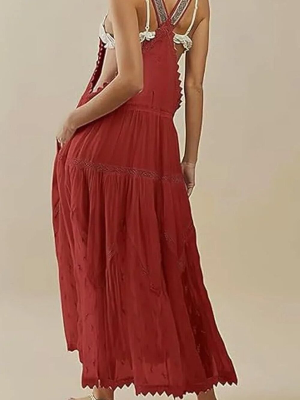 Tiered Pinafore Bib Overall Maxi Dress - Picture 4 of 8